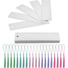 20pcs الفراغات المعدنية تسامي الإشارات مرجعية للنقل الجانبي نقل الحرارة المزدوجة مع شرابات الحرير الملونة 20pcs لصنع مرجعية وذكرات تذكارية (3.2 × 12 سم)