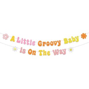 Groovy Baby Shower Decorations Glitter A Little Groovy Baby Is On The Way Banner for Daisy Groovy Retro Hippie Boho Baby Girl Party Decorations