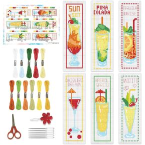 Beunitone 6 PCS Summer Cross Stitch Stitch Kits for Beginners Cocktail Sun Pattern text text cross Cross Schitch DIY Stampered Metsity with Book Lover Reader Conster 8'x2.4 ''