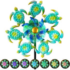 Sea Turtle Sea Outdoor Wind Solar Rind for Yard - 51 "Metal Rind Sculptures Garden Stake with Color LED LID