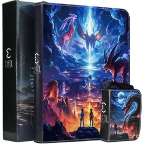 Pokemans Card Binder for Cards, Trading Cards Binder 9 Pocket, Collectible Card Zipper Waterproof Albums Fits 980 Cards