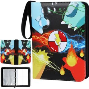Card Card Binder 4 Pocket مع 50 من الأكمام القابلة للإزالة يمكن أن يحمل 400 بطاقة حامل بطاقة الألبوم 3-Ring SHIPPER Sports Book Card Card Zipper Holder （Black）