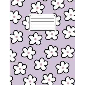Composition Notebook Wide Ruled: Floral Purple And Black Pretty Flower Pattern Cute Kawaii Aesthetic Journal Book For Girls, Teens, And Women. Lined ... Supplies ( Cuadernos Escolares ) For Students