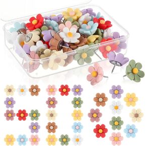 50 pcs زهرة الدبابيس دبابيس دبابيس لطيبة لوكس لوحة تزيين Floret Wall Thumb Toots for Bulletin Board Office ملصق صور ملصق ميزة (Pink ، White)