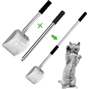 Metal Cat Litter Scoop, Sifting Scoop, Chicken Poop Scooper， 2-in-1Pet Poop Scoop, Deep Scoop and Fine Hole Litter Scoop, Foam Padded Grips, Removable Long Handle Litter Scoop, Adjustable to 31.5 in