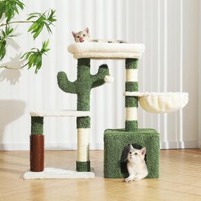 Hoopet 32 ​​بوصة Cactus Cat Tree-برج قط متعدد المستويات مع وظائف خدش سيزال ، شقة مريحة ، جثم أفخم ، وكرة معلقة تفاعلية للقطط الداخلية