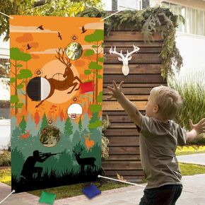 Serencatcher Hunting Toss Game Banner مع 3 أكياس فول الغزلان صيد الفول كيس إرم ألعاب خلفية لصيد ألعاب حفلات عيد ميلاد ذهب صيد عيد ميلاد كامو ديكورات حفلة استحمام الطفل