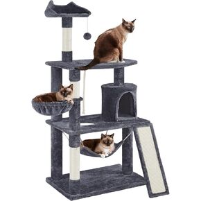 Yaheetech 63.5in شقة برج Tree Tower متعددة المستويات مع منشورات الخدش ، والأرجوحة ، وأثاث Cat Activity Center للعب القطط والقطط والحيوانات الأليفة