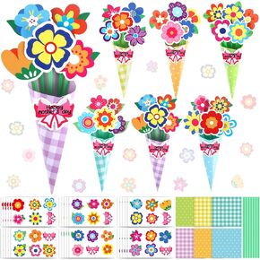 Justforjoyful 24 Set Mother's Day Flower Bouquet Paper Craft Kits Mother's Day Kids DIY Make Your Own Flower Bouquet for Party Activities School Mom Teacher Appreciation Week Thank You Gift