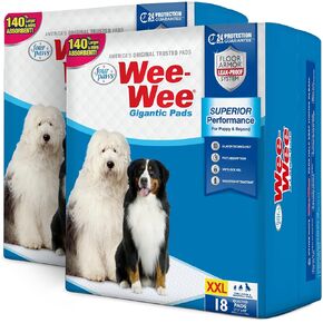 Four Paws Wee-Wee Superior Performance Gigantic Pee Pads for Extra Large Dogs, Leak-Proof Floor Protection Dog & Puppy Quilted Potty Training Pads, Unscented, 27.5" x 44" (36 Count)