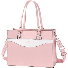 MOSISO Laptop Tote Bag for Women, 15.6 inch Work Teacher Laptop Bag, PU Leather Curved Line Computer Briefcase, Large Capacity Handbag for Business Office, Pink