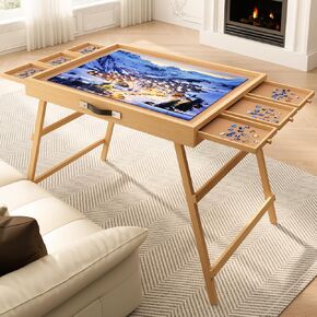 27.7 "H TALL TALL TABUSE مع 6 أدراج ، 1500 قطعة لوحات بانوراما مع أرجل قابلة للطي وغطاء واقية - طاولة محمولة 34" × 26 "للبالغين