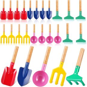 48 PCS Children Beach Sand Toys Kids Cardening Tools مجموعة معدن بما في ذلك المجرفة والأشجار والشوكة والمشاجرة ، ألعاب Summer Beach Sandbox مع مجرفة مقبض خشبي للطفل في الهواء الطلق