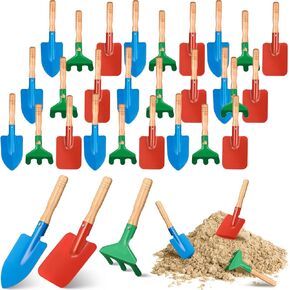27 PCS Kids Gardening Tools مجموعة أدوات Metal Kids Yard مع مقابض خشبية آمنة رمل شاطئ رمل أشعل النار في مرافقت الرمل ومجموعة اللعب في حديقة في الهواء الطلق تلعب الحفر والألوان الزاهية