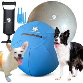 Herding Ball for Dogs - 25" Cover for Australian Shepard, Collie, Cattle & All Herding Dogs Over 27 Pounds - Heavy Duty Dual Layered Cover - Thick Anti-Burst Inner Ball - High Flow Foot Pump