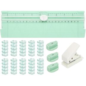 PATIKIL Paper Cutter Trimmer, A4 Straight Portable Paper Slide Paper Slicer with Hole Punch, Replacement Blade and Binder for Craft Cardstock, Label Card, Scrapbook, Green