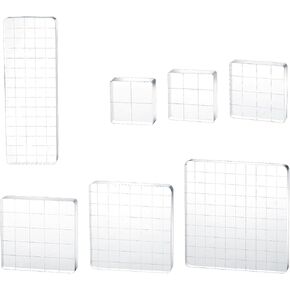 7 Pieces Acrylic Clear Stamp Block Clear Stamping Tools Set Decorative Stamp Blocks with Grid Lines for Scrapbooking Crafts, Card Making, DIY Projects (Assorted Sizes)