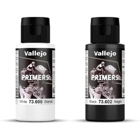 Vallejo - حزمة أسود + سطح أكريليك أبيض تمهيدي 60 مل (2.02 fl.oz.) | الانتهاء غير اللامع وتجفيف سريع | مثالي للبثوية والالتصاق الرائع للتماثيل ونماذج الحجم