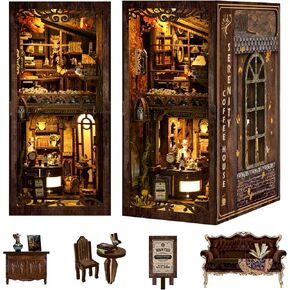Book Nook Kit للبالغين ، DIY مصغرة مقهى Book Kit مع LED Light ، أحجية رف الكتب الخشبية ثلاثية الأبعاد ، ديكور الغبار للبالغين والمراهقين لمحبي الحرفية