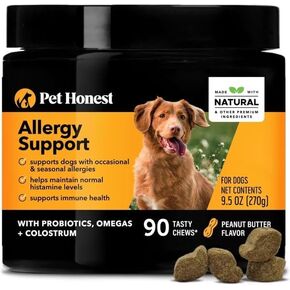 Pets Honestys Dog Allergy Itch Relief - Advanced Itch Supplement with Probiotics for Dogs - Immune Support & Skin Relief for Seasonal Allergies -Natural Itchy Skin & Paw Relief (Peanut Butter, 90 Ct)