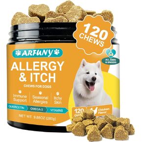 Dog Allergy Relief Chews - Anti Itch Supplement - Immune Support - Dog Skin Allergy Relief - Itching & Paw Licking - with Quercetin, Omega-3, Vitamins - 120 Chews, Chicken Flavor