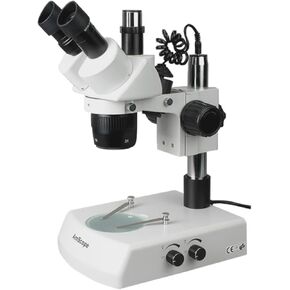 يتضمن مجهر ستيريو ثنائي العينين AMSCOPE SW-2T13Z ، ويشمل العدسة 10x/20x/30x/60x ، 1x/3x ، إضاءة الهالوجين العلوية والسفلية ، حامل عمود ، 110 فولت -20 فولت ، عدسة بارلو 2.0X