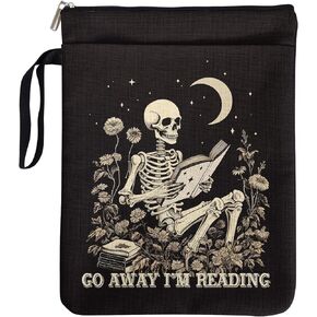 Go Away I'm Reading Funny Skeleton Book Lovers Bookish Book Cover Gifts for Friends Students Teachers, Gothic Book Sleeve Gifts for Book Club Bookworm Women Birthday Graduation Reading Day