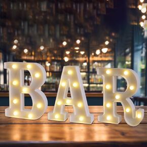 DyingSwan Led Light Up Letters, LED Marquee Letters Lights BAR Sign, Small Letters with Lights, Battery Powered Letter Sign Lights for Bar Decor-Warm White