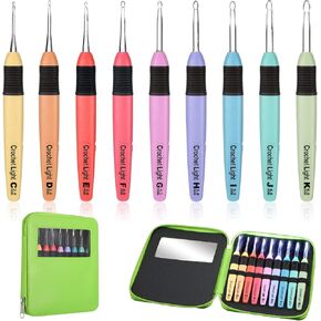 9 Pieces Lighted Crochet Hooks with Case LED Light Crochet Hooks Set Knitting Needles Craft Yarn Weaving Needles Comfortable Smooth Handle for Knitting, 2.5 mm-6.5 mm