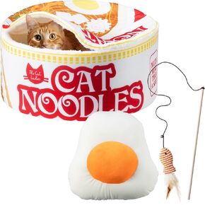 Cat Ladies Ramen Cat Sed - عش ناعم مريح من 5 قطع مع وسائد بطانية وعباءات دعابة - أسرة وأثاث صغير ذو طابع صغير - وسادة داخلية دافئة صغيرة للقطط