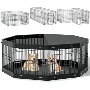Dog Playpen Metal Puppy Prappy Play Pen for Interoors/Outdoors ، Playpen Dog bottion و 8 لوحات 24 "H Pet Fence Crate Cennel for Small Medium