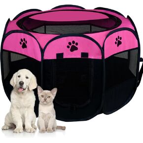 Playpen Dog ، Puppy Pet Cat Playpen Indoor for Dogs Small Dogs Tent Catts Cage Indoor/Outdoor ، Plate Cog Up Dog Playpen مع الكلاب/القطط/الأرانب ، أعلى سحاب قابل للإزالة (صغير الحجم ، وردي)