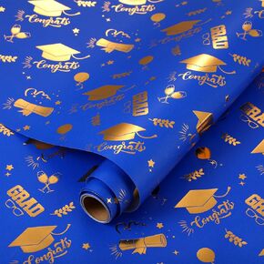 AmazingSpark 2025 Graduation Gift Wrapping Paper Roll 17 x 118 Inch 3D Embossing Gold Foil Grad Gift Wrap Graduation Wrapping Paper for Class College High School Ceremony Decor Party Supplies(Black)