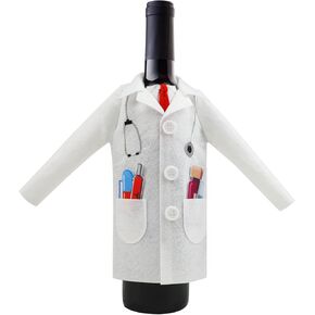 LOMIMOS White Wine Women Doctor Coat, Felt Ceremony Wine Wrapping Cover with Syringe Capsules Necklace for Graduation Retirement Medical Practitioner