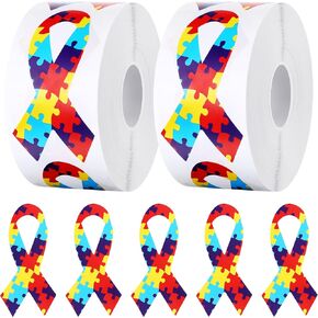 1000 PCS ملصقات التوعية التوحيد التوحد ملصقات الشريط على شكل شريط ملصق ملصقات التوحد ملصقات الشريط التوحد مع نمط اللغز لمجموعات دعم أحداث التوعية ASPERGER ، 3 × 1.5 بوصة