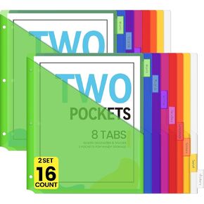 Sooez 24 Count Dividers with Pockets, 8 Tab Binder Dividers for 3 Ring Binders, Binder Dividers with tabs, Binder Dividers with Pockets for US Letter Size, Insertable Big Tabs, Multicolor, 3 Sets