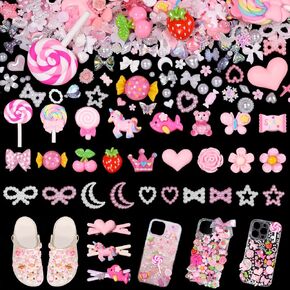 Junk Case Charms, A-Z Alphabet Letters Junk Case Kit, Junk Phone Case Charm, Pink Assorted Slime Charms Bulk Letter Charms for DIY Necklace Bracelets Jewelry Making Scrapbooking Crafts