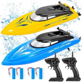 2 Pack RC Boat Remote Control Boats for Pools and Lakes for Kids and Adults, 10 kmH 2.4 GHz RC Boat for Boys 4-7 8-12 Years with 4 Rechargeable Batteries