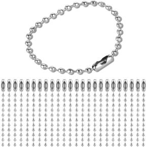 Thinp 100 PCS سلسلة مفاتيح سلسلة مفاتيح - 4.7 بوصة سلسلة من الفولاذ المقاوم للصدأ الفضة مع حبات قطرها 2.4 مم - موصل للعلامة ، صنع المجوهرات ، الحرف ، علامة الكلب