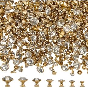 Fingerinspire 280 Sets 7 أحجام مسامير واضحة لبطون الراين (5/6/7/8/10/10/11MM) مسامير كريستالية ذهبية مزدوجة كاب رينستون المسامير