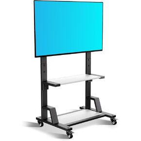 AENTGIU Portable TV Stand On Wheels, Rolling TV Stands for 32-75 Inch TVs Hold up to 150 lbs, Metal Mobile Tall TVs Cart with Wheels and 2-Tier White Shelves for Living Room, Bedroom,Office