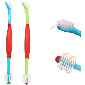 2 PCS الكلب فرشاة أسنان مزدوجة برأسي للحيوانات الألي