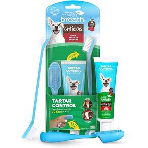 TropiClean Fresh Breath Oral Care Kit - Soft Bristle Finger Toothbrush - Dog Tooth Brushing Kit - Beef Brisket Flavor Dog Toothpaste