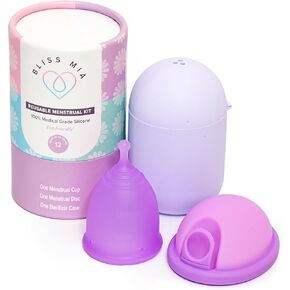 Menstrual Cup Kit - Reusable Medical-Grade Silicone Period Cup - Menstrual Disc & Sterilizer Case, Large, Purple
