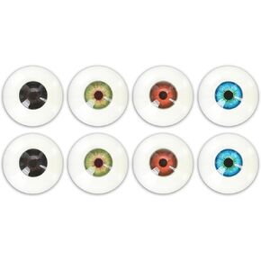 32 mm Colored Human Fake Eyeballs for Halloween Cosplay - Plastic Large Doll Eye Acrylic Party Decor Sculptures Prop 8Pcs 4 Colors (Black, Brown, Green, Blue)