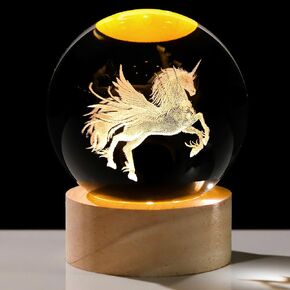enjinkail 3d Unicorn Clastal Ball مع قاعدة خفيفة من القاعدة الزجاجية الهدايا للنساء للنساء عشاق يونيكورن لعيد عيد ميلاد عيد الميلاد ديكور ديكور الورق in Kuwait