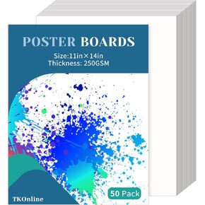 TKOnline 50 Pack Poster Boards, 11 x 14 Inches White Poster Board Paper Bulk, Blank Graphic Display Posterboards, Posteboard, School Supplies