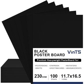 Vints 100 Pack Black Poster Board 11.7x16.5 Holds Black Poster Paper Pover Poard لمشاريع المدارس ، وفنون الرسم ، وعرض الأحداث