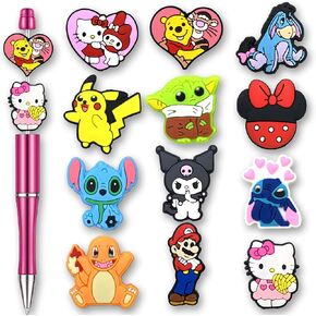 12Pcs Cute Cartoon Focal Beads for Pens, Cartoon Silicone Focal Beads for Making DIY Bead Pens Keychain Jewelry (Cartoon-B)