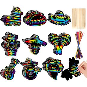 Howaf 36 PCS Mexican Fiesta Scratch Cards Gift ، Rainbow Cinco de Mayo Crafts Art Cinco de Mayo Party Party Paper Decorations Hanging Diy Magic Magic Clotful Craft Kits
